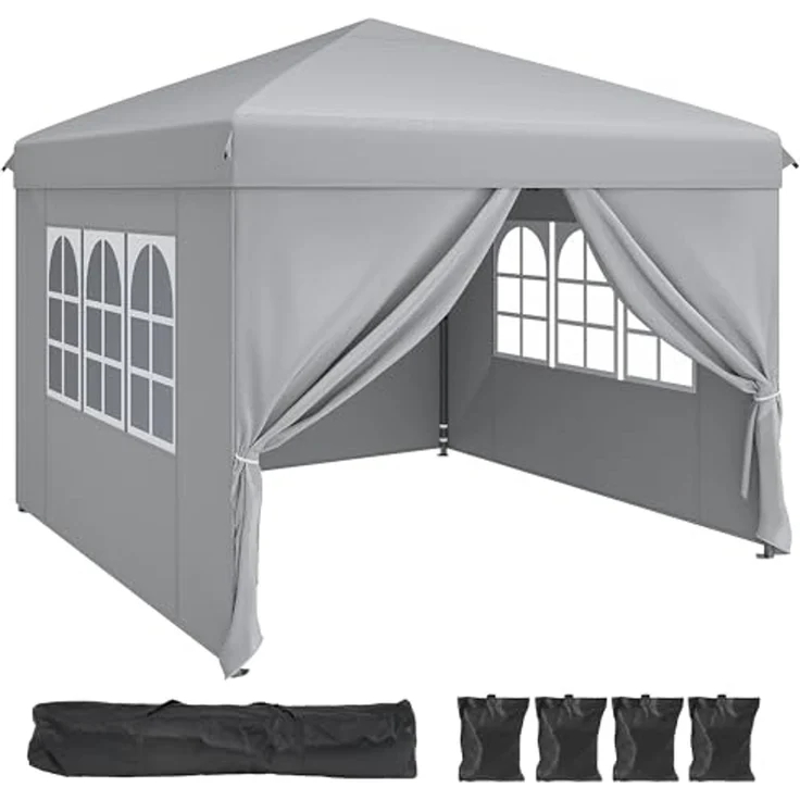 YITAHOME 3X3 wasserdichte Pavillon Faltpavillon mit Seitenteilen, Faltbarer Pop up Pavillon Outdoor Gartenpavillon Höhenverstellbar Alle Jahreszeiten Anti-UV Für Party Camping Märkte Festival, Grau – Bild 1