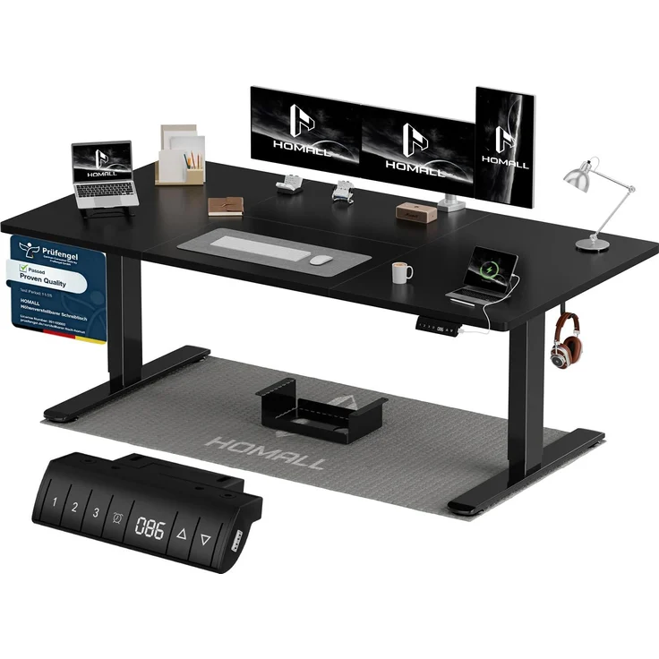 Homall Höhenverstellbarer Schreibtisch 180x80 cm mit USB-A Ladeanschluss, Elektrischer Schreibtisch mit Kabel Management Tray, Standing Desk mit 3 Memory Funktion, Computertisch Schwarz