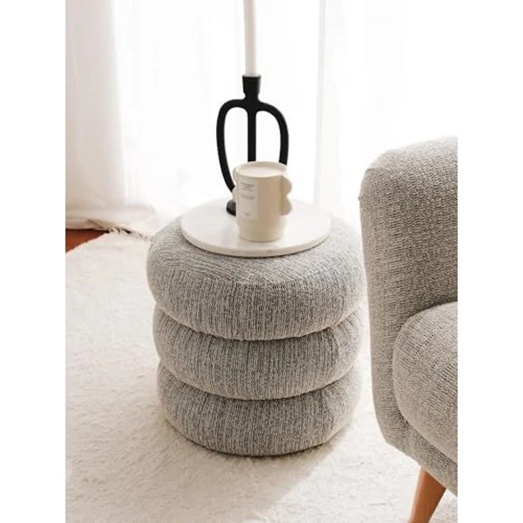 Stylish Grey Pouffe, 40 x 40 x 40 cm | 100% Wooden Frame, Soft Teddy Fabric | Perfect for Modern Living Rooms & Cozy Spaces, Versatile & Chic Design – Bild 4