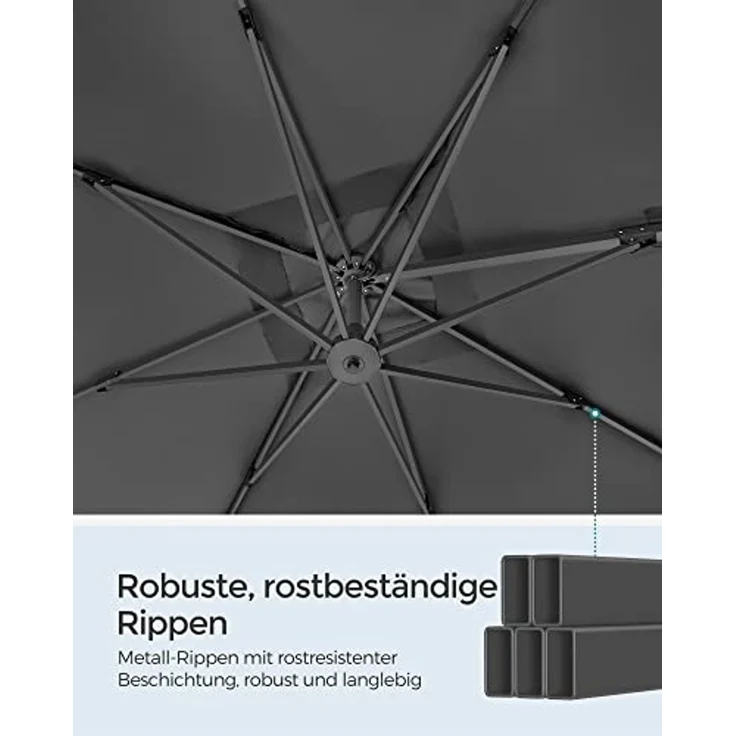 Songmics Sonnenschirm mit Ständer, 360° drehbar, UPF 50+, Rauchgrau, 253 x 290 x 290 cm – Bild 6