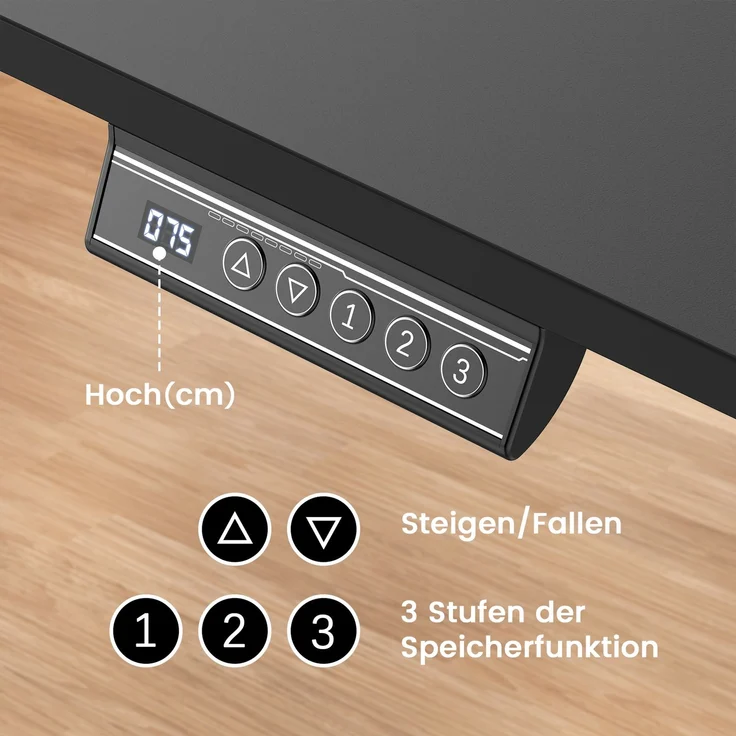 Botifly Elektrisch Höhenverstellbarer Schreibtisch 120x60 cm, Stehpult mit 3 Speicherfunktionen & Antikollisionsfunktion, 70-116cm Verstellbar, 80 kg Belastbar, Schwarz – Bild 3