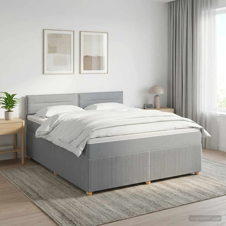 vidaXL Boxspringbett mit Matratze Hellgrau 140 x 200 cm Stoff 3451475 – Bild 1