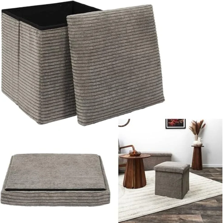 HOME DECO FACTORY, HD0274, Cotele Scott Taupe Faltbare Ottoman-Truhe, Weichheit, Möbel, Sitz, Faltbare Truhe und Bank, 38 x 38 x 38 cm, Sitzhöhe 38 cm, Taupe – Bild 9