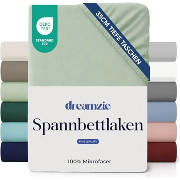 Dreamzie Spannbettlaken 200x200 cm - 35 cm Tiefe Tasche - 100% Mikrofaser Bettlaken - Hellgrün, Schadstoffgeprüft(Oeko TEX), Bettlaken mit Gummizug – Bild 2