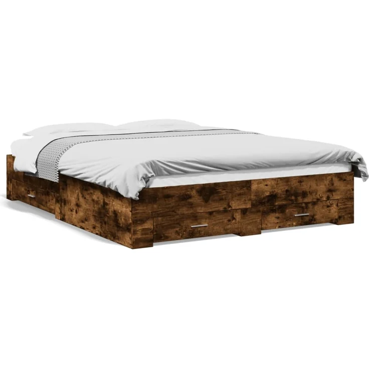 vidaXL Bettgestell mit Schubladen Räuchereiche 160x200cm Holzwerkstoff 3280374 – Bild 2