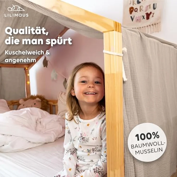 lilimaus Betthimmel, Musselin Baumwolle, Hellbeige, 135 x 360cm – Bild 3