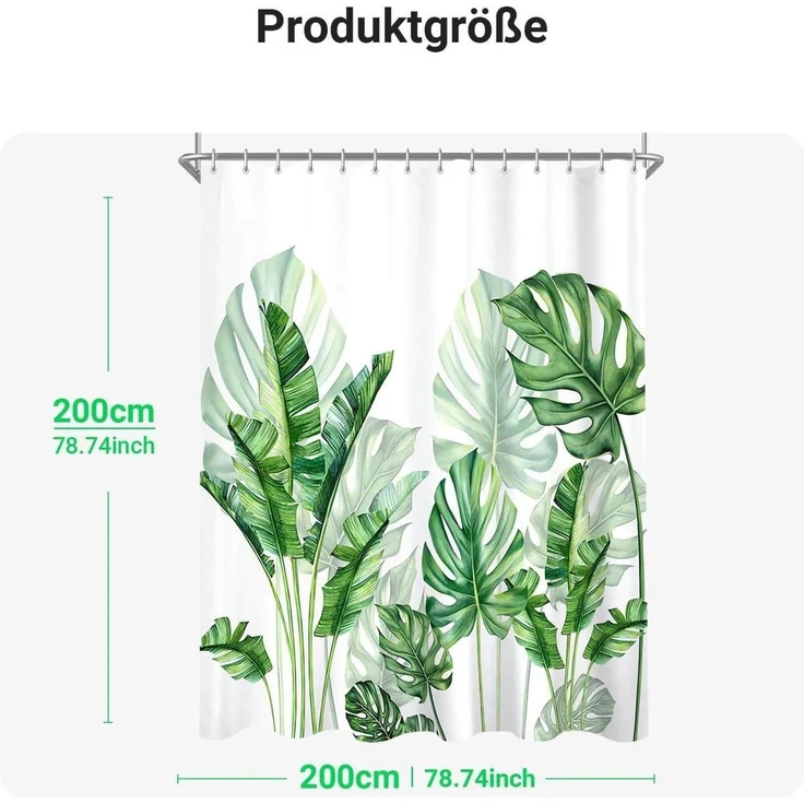 Duschvorhang 200x200 cm Grün Blätter Antischimmel Wasserabweisend – Bild 6