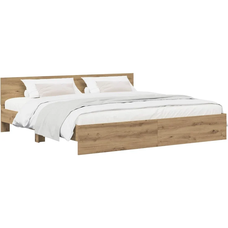 vidaXL Bettgestell mit Kopfteil Artisan-Eiche 200 x 200 cm 3445769 – Bild 2