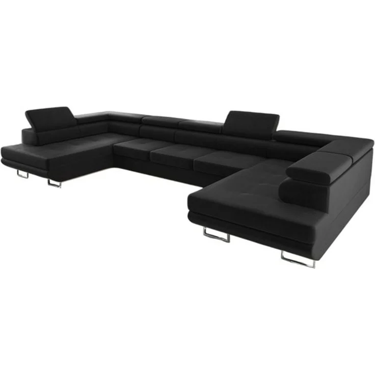 thematys Ecksofa Aston U 403 x 203 cm, mit Schlaffunktion, mit Bettkasten, mit verstellbaren Kopfstützen, Schwarz (Monolith 97), Ausrichtung 390 cm – Bild 6