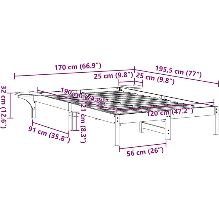 vidaXL Bettrahmen Weiß 120 x 190 cm Massives Kiefernholz 873200 – Bild 10