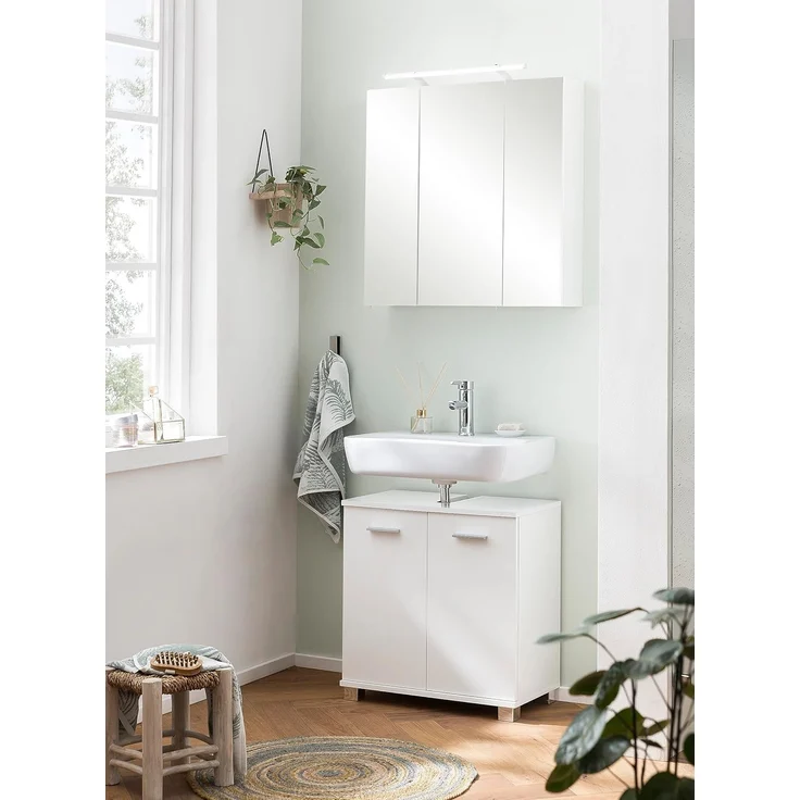 Spiegelschrank Doro / Dorina, Glas, Holzwerkstoff, Weiß, Verspiegelt, 70 x 75 x 16 cm – Bild 5