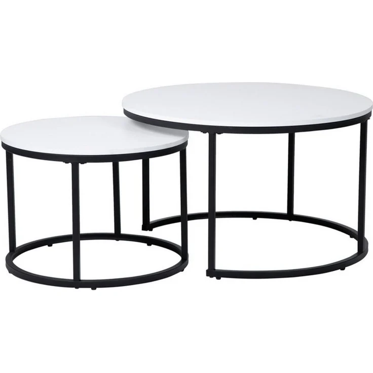 Home Collective Couchtisch 2er Set aus Holz, Wohnzimmertisch Modern (Büro Beistelltisch Loft Design TWIN, kratzfeste Oberfläche, Set 2 in 1), weiß, Rund Beistelltisch Set 2 in 1, Metallgestell für Wohnzimmer – Bild 3