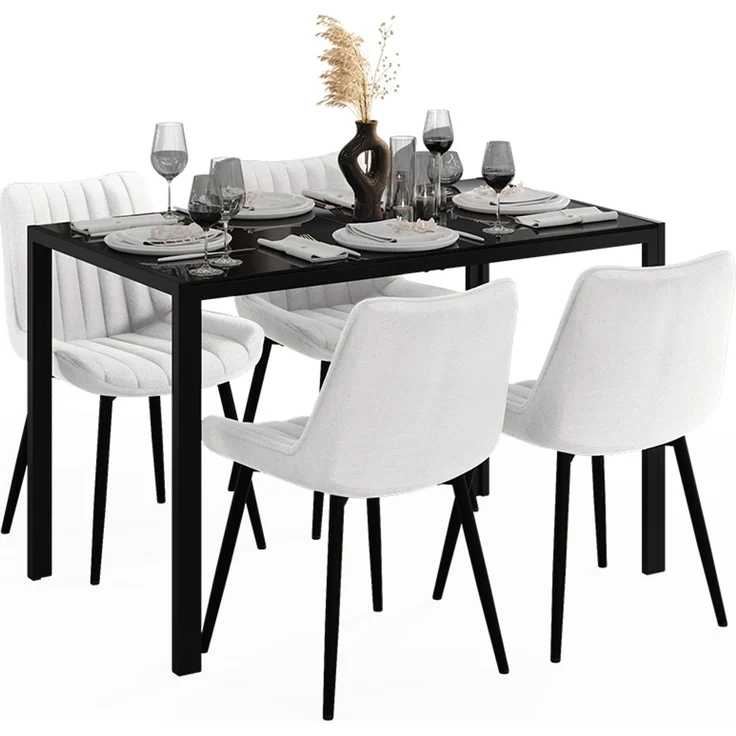 Esstisch Set Grand Schwarz 120 x 70 cm mit 4 Stühlen (Beige) Vicco – Bild 5