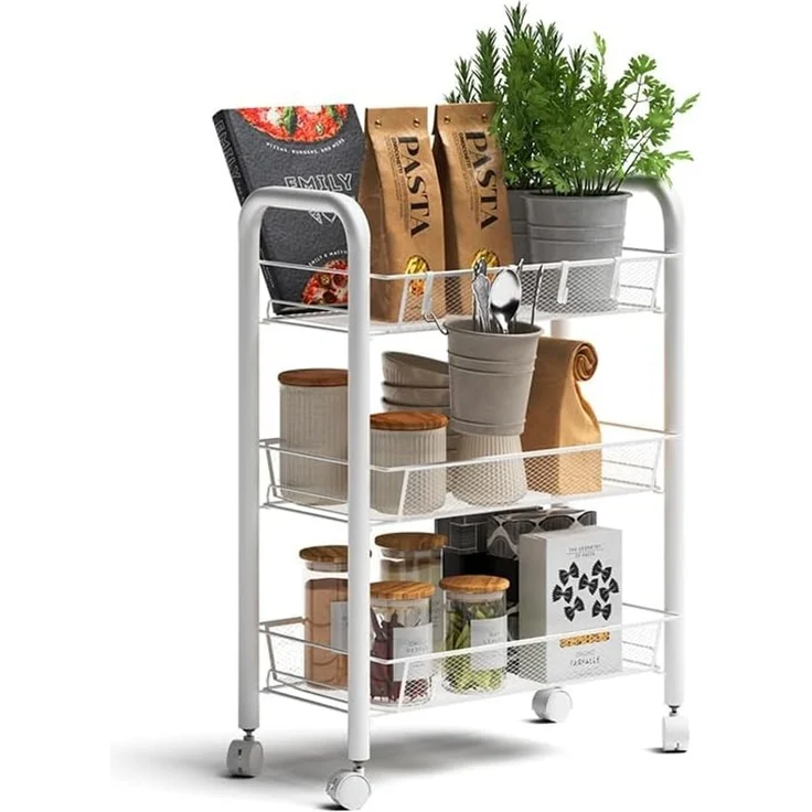 Rollcontainer Tarro Weiß 45 x 64 cm mit 3 Ablagefächern Vicco – Bild 6