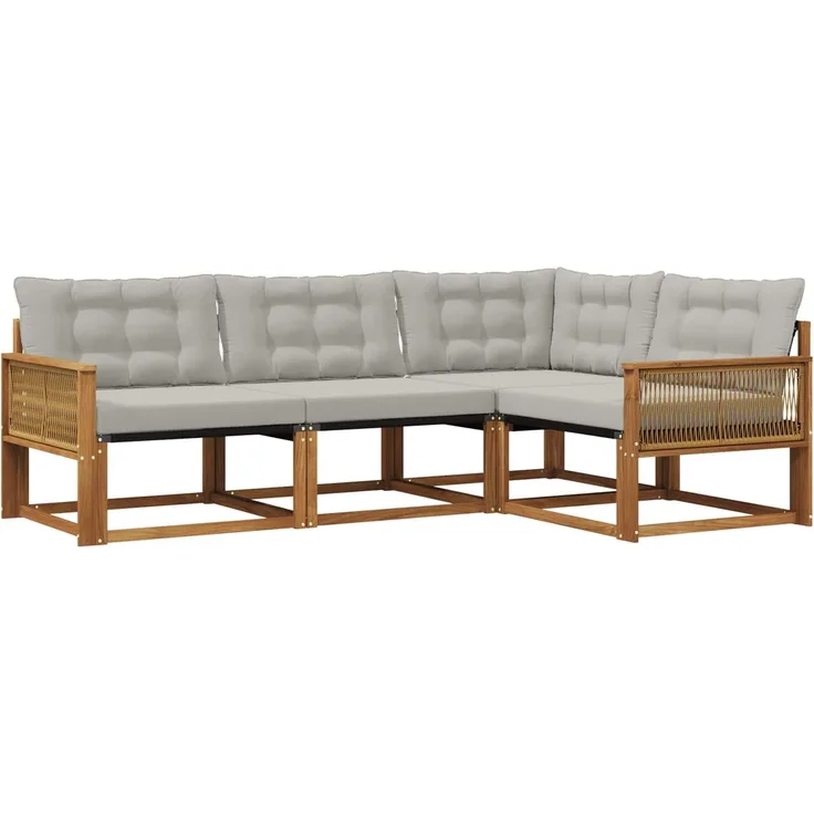 vidaXL Outdoor-Sofagarnitur mit Kissen 4 pcs Natürlich und Hellgrau 3381395