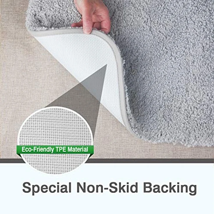 FCSDETAIL rutschfeste, Hochflor Badteppiche 70X120 cm, Maschinenwaschbare Badematte, Badvorleger mit Wasserabsorbierenden, Weichen Mikrofasern für Badewanne, Dusche und Badezimmer (Hellgrau) – Bild 6