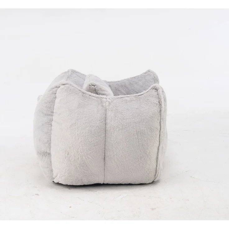 Großer Sitzsack-Sessel mit Kunstfellbezug und Kissen, weicher Loungesitz mit Schaumstoffflocken ohne Montage für Wohnzimmer, Grau – Bild 12