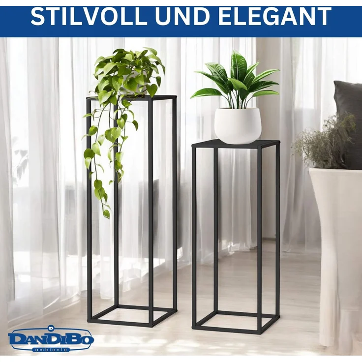 DanDiBo Pflanzenständer 96587 Metall 100 cm und 80 cm Schwarz Eckig 2er Set Beistelltisch Hoch Blumenhocker Blumenständer Modern Design – Bild 5