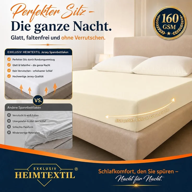 Jersey Spannbettlaken Deluxe 120 x 200 cm Naturweiss – Bild 3
