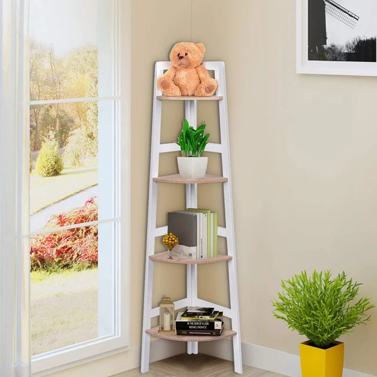 COSTWAY Eckregal Badregal Standregal Wandregal Regal Buecherregal Aktenregal Holzregal Dekoregal 4 Ebene – Bild 5