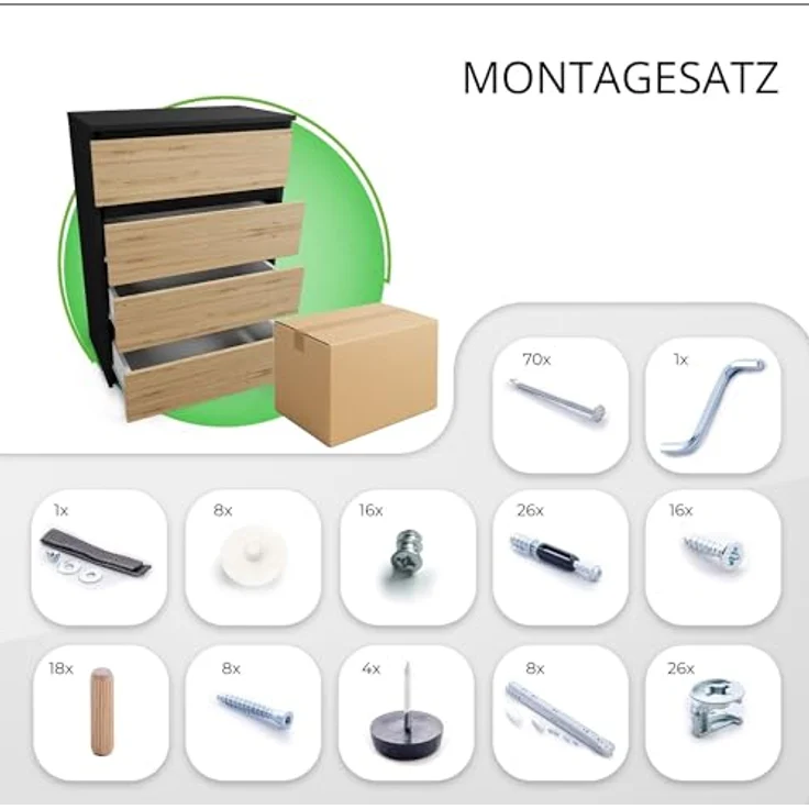 CDF Kommode Anthrazit Artisan mit 4 Schubladen 97 cm Hoch Sideboard Schmale Komode Schlafzimmerkommode für Flur Büro Schlafzimmer Wohnzimmer Schubladenschrank Regal mit Schubladen Schrank Möbelstück – Bild 6