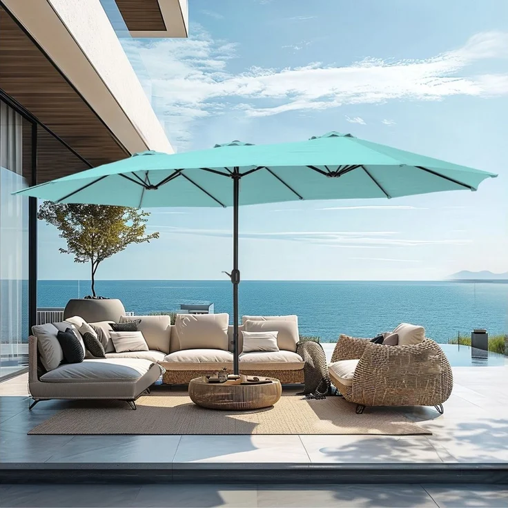 PHI VILLA Sonnenschirm, Poolside Lawn Hinterhof Regenschirm, Rechteckiger Marktschirm mit Ständer, Großer Sonnenschirm für die Terrasse (mit Fuß) – Bild 3
