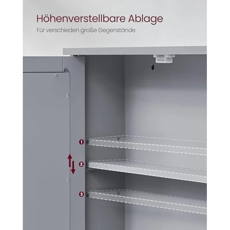 VASAGLE Spiegelschrank, Badschrank, Wandschrank, Hängeschrank mit 2 Spiegeltüren und offenem Fach, verstellbare Ablage, Wandmontage, 13 x 56,5 x 58,5 cm, Taubengrau LHC002G02 – Bild 6