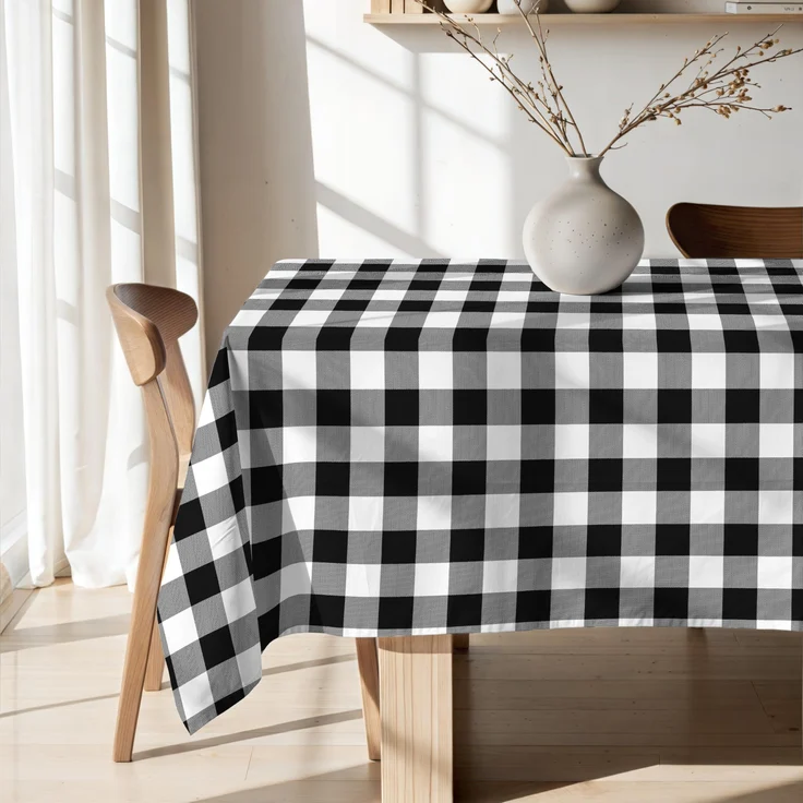 Belum 0120-101 Tischdecke, beschichtet, kariert, Größe: 250x140 cm, fleckenabweisende Tischdecke, Vichy-Schwarz, Tischdecke aus 100% Bio-Baumwolle – Bild 1