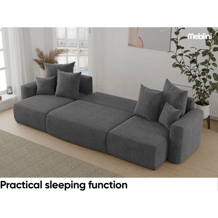 MEBLINI Schlafcouch mit Bettkasten - 312x142x73cm - Dunkelgrau Cordstoff - DAVE - Ecksofa mit Schlaffunktion - Sofa mit Relaxfunktion und Kopfstützen - Couch U-Form - Eckcouch - Wohnlandschaft – Bild 5