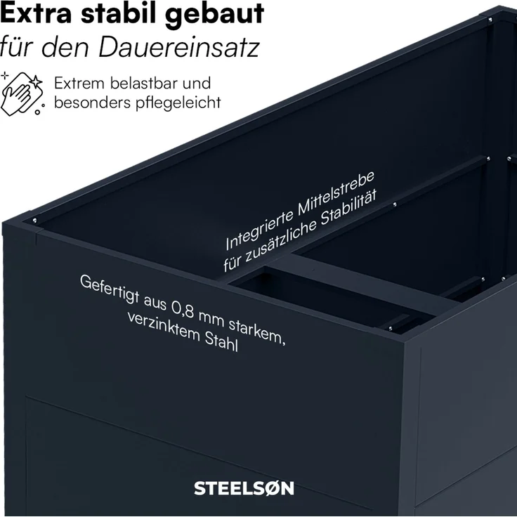 STEELSØN 'Icarus' Hochbeet, Metall, anthrazit, wetterfest, 150x75x80 cm, Pflanzenbeet mit offener Bodenstruktur, 2er-Set – Bild 5