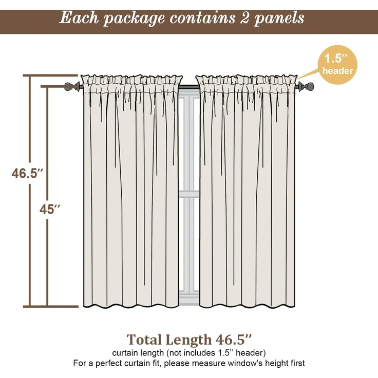 Chyhomenyc Elfenbeinfarbene transparente Fenstervorhänge, 114 cm, lichtfilternde, solide Voile-Vorhänge für kleine Fenster/Wohnzimmer/Schlafzimmer, Stangentasche, 106x114 cm (B x L) – Bild 4