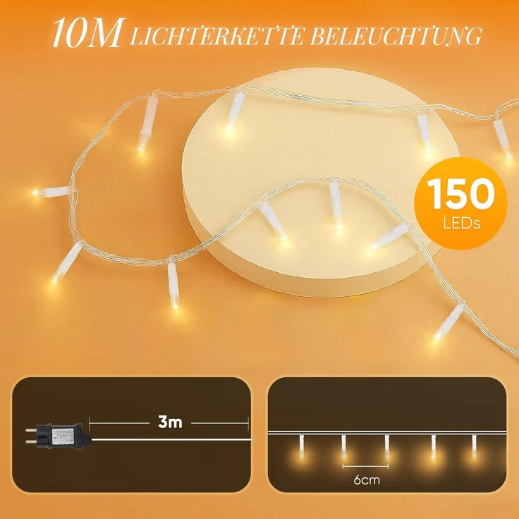 Salcar LED-Lichterkette 2m-100m LED Lichterkette Weihnachtsbaum 20-1660er LED Weihnachtsdeko, 5m 50 LED, 8 Modi und Memory-Funktion, Spritzwassergeschützt – Bild 2