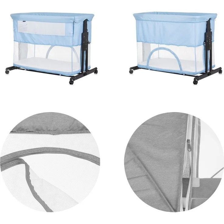 Chipolino Beistellbett 2 in 1 Zen Laufstall Moskitonetz Matratze Räder Bremse blau – Bild 3