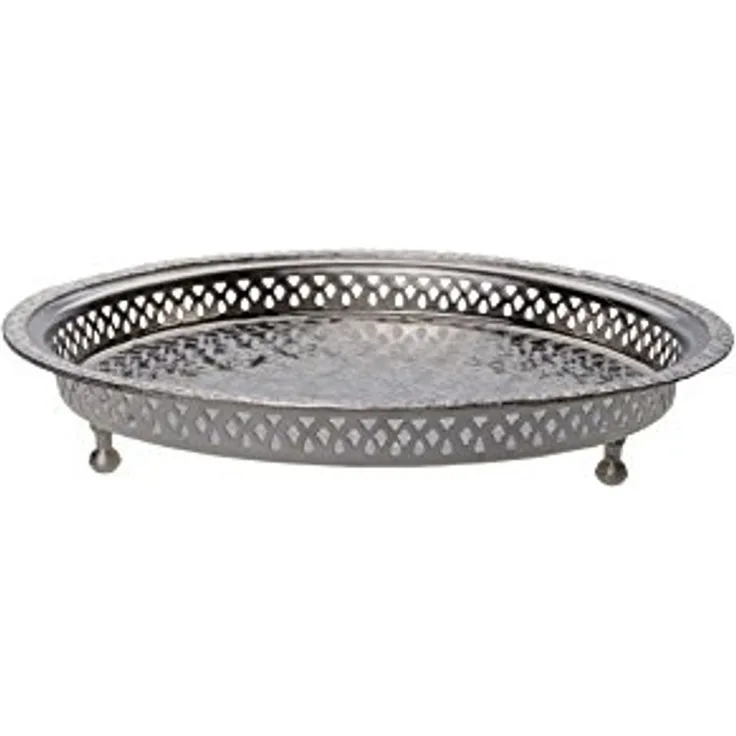 Marrakesch Orient & Mediterran Interior Tablett Orientalisches rundes Tablett aus Messing versilbert Nadia, Handarbeit