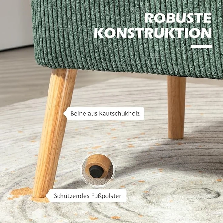 HOMCOM Polstersofa 2-Sitzer, mit Holzbeinen und Cord-Optik, Grün, 117 x 56,5 x 77 cm – Bild 7