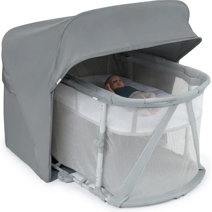 Ingenuity Dream Retreat 3-in-1 Tragbarer Stubenwagen und Spielplatz, einfache 3-stufige Faltung, inklusive Lichtblockierschirm für drinnen und draußen, UPF 50+, Matratze und Bettlaken, 0-36 Monate