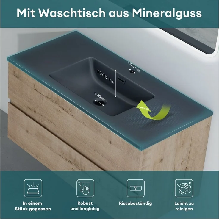 Mai & Mai Badmöbel-Set Waschtisch mit Unterschrank Waschbeckenunterschrank Aqualis – Bild 4