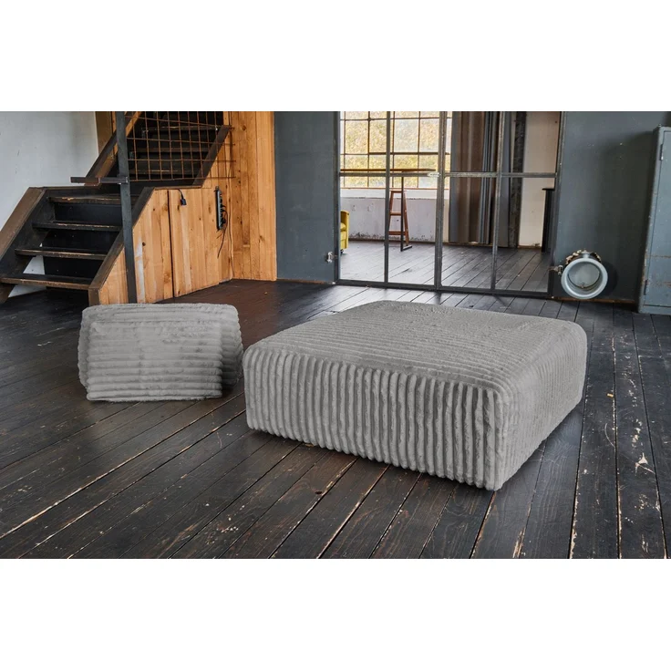 KAWOLA Hocker WIOLO SOFT Polsterhocker mit Rückenkissen Weicher Breitcord grau 84 x 111 x 111 cm – Bild 4