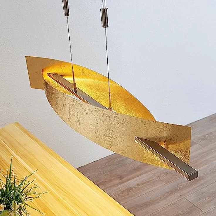 Lucande LED-Hängeleuchte Marija, 101 cm, goldfarben, dimmbar mit gebogenen Blenden und Höhenverstellung – Bild 5