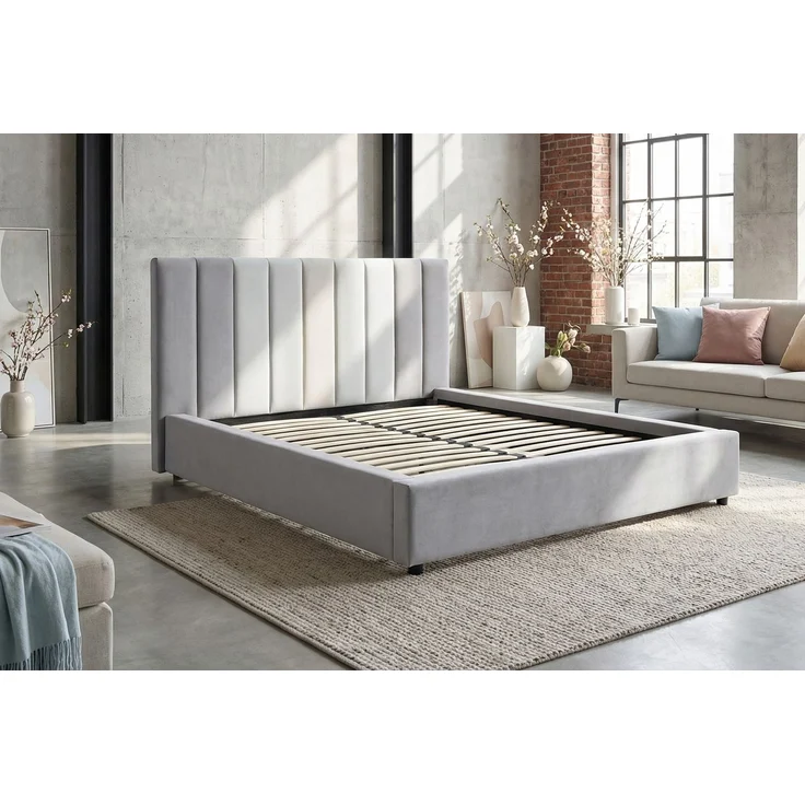 KAWOLA Bett CATTURA Polsterbett Velvet grau 160x200cm mit Lattenrost – Bild 4
