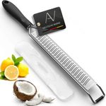 AVANA Küchenreibe Edelstahl Zester Reibe Handreibe Raspel Käsereibe Zitronenreibe, Edelstahl, Silikon Griff, Schwarz