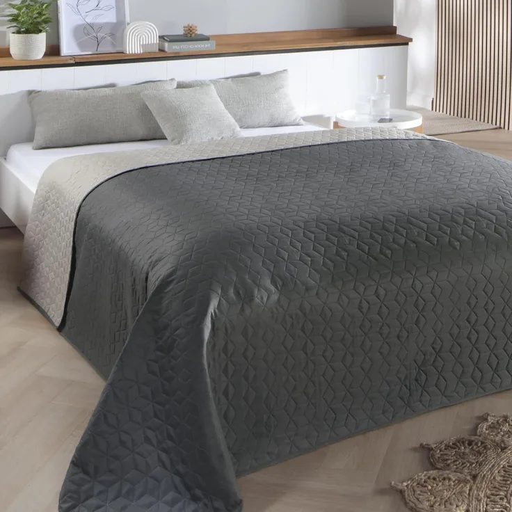 Delindo Lifestyle Tagesdecke Belford, anthrazit grau, Bettüberwurf für Doppelbett, 220x240 cm, in elegantem Hexagon-Steppdesign
