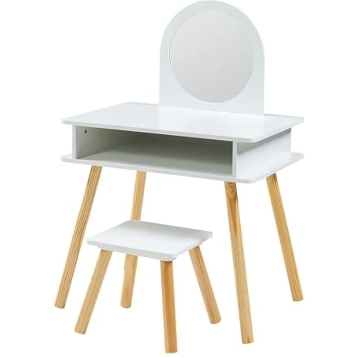 [en. casa] 'Ovanåker' Kinderschminktisch mit Hocker, Holz weiß / natur, 62 x 91,5 x 43,5 cm – Bild 3