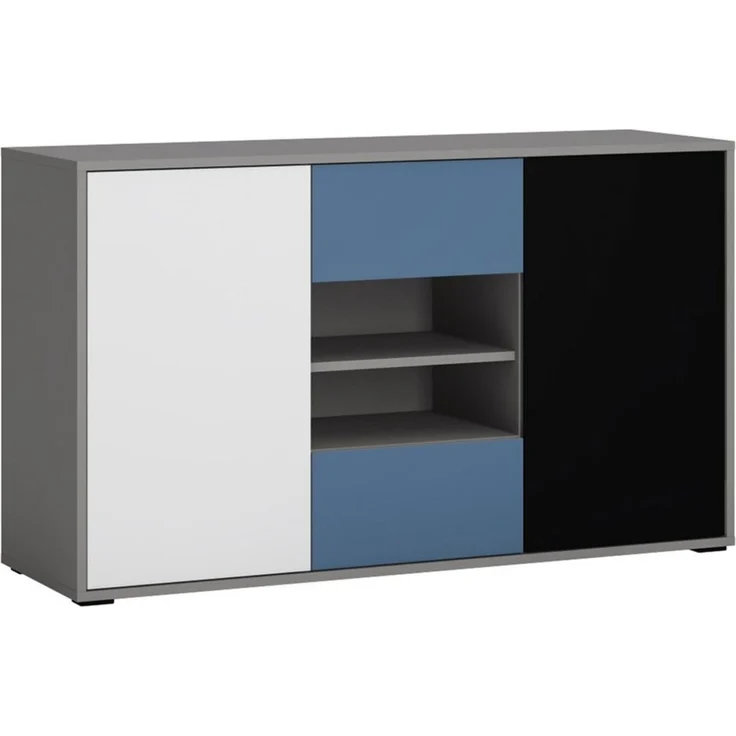 Sideboard Kommode Jugendzimmer LIIVA-129 in grau mit schwarz, weiß, blau, B/H/T: ca. 125,7/74,2/40 cm – Bild 1