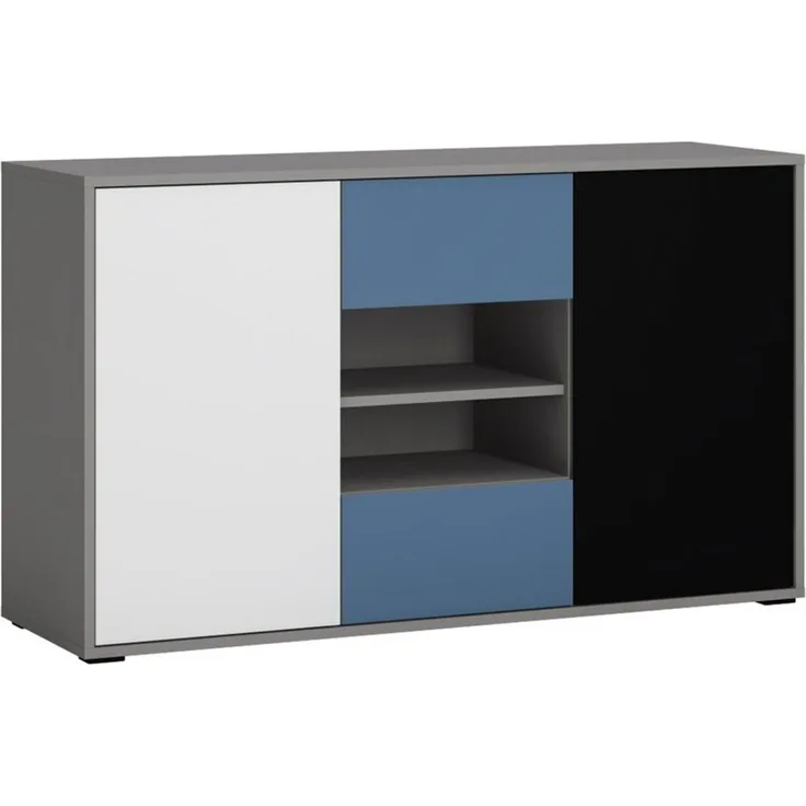 Sideboard Kommode Jugendzimmer LIIVA-129 in grau mit schwarz, weiß, blau, B/H/T: ca. 125,7/74,2/40 cm