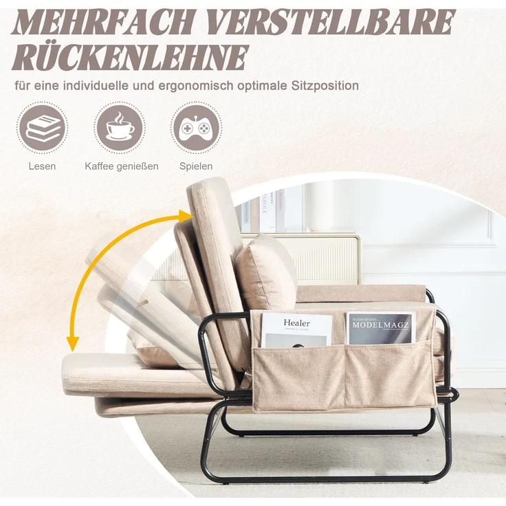 ZUBALIYA Schlafsofa 85x92 cm, mit Stauraum, mit Chenille - Bezug, mit breiten Armlehnen, mit Schaumstoffpolsterung, Schwarz – Bild 2