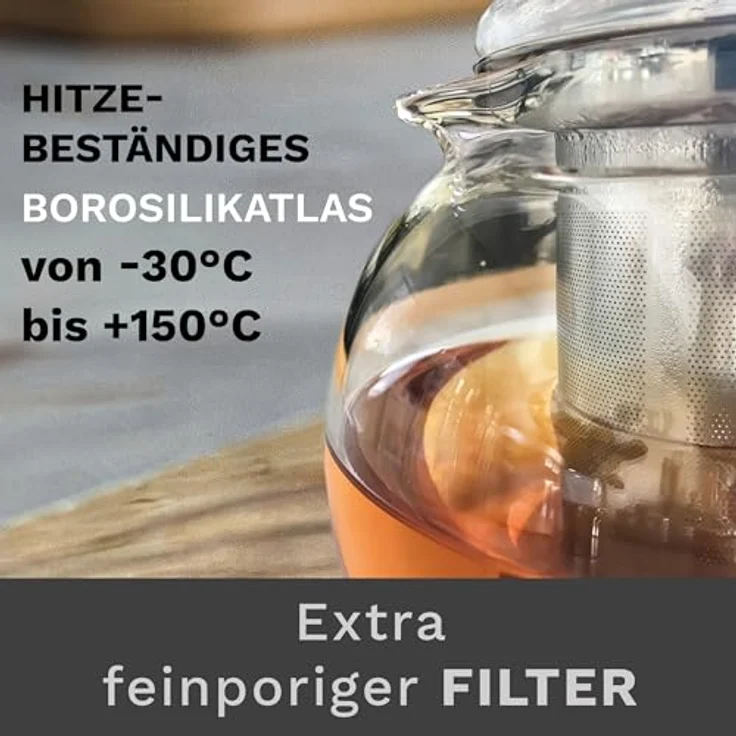 Creano Teekanne Creano Teekanne aus Glas 1,3l, 3-Teilige Glasteekanne mit Integriertem, (1er-Set, 2-St), tropffrei – Bild 7