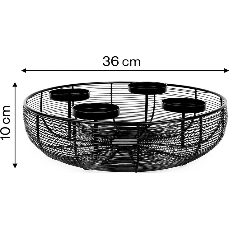 BURI Adventskranz Metallschale Schwarz Ø 36 cm | Moderner Adventskranz aus Drahtgeflecht mit 4 Kerzenhaltern | Adventskorb | Stilvolle Weihnachtsdeko – Bild 4