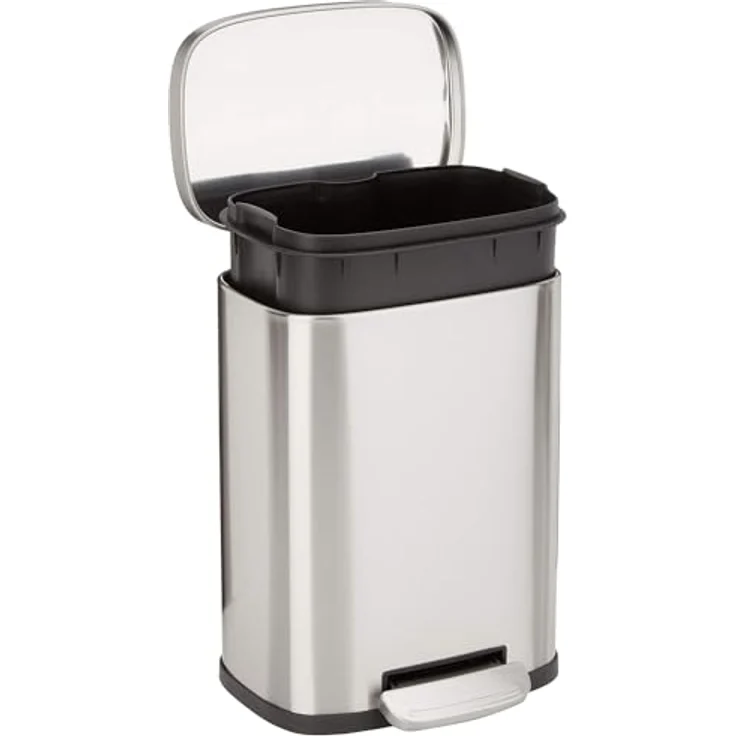 AmazonBasics Rechteckiger, sanft schließender Mülleimer,5 l, satiniert Nickelfarben – Bild 2