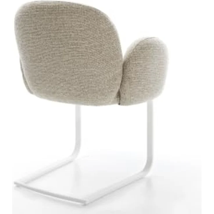 Freischwinger Nube-Flex mit Armlehnen Webstoff Soft Beige Freischwinger flach Weiß Taschenfederkern – Bild 6